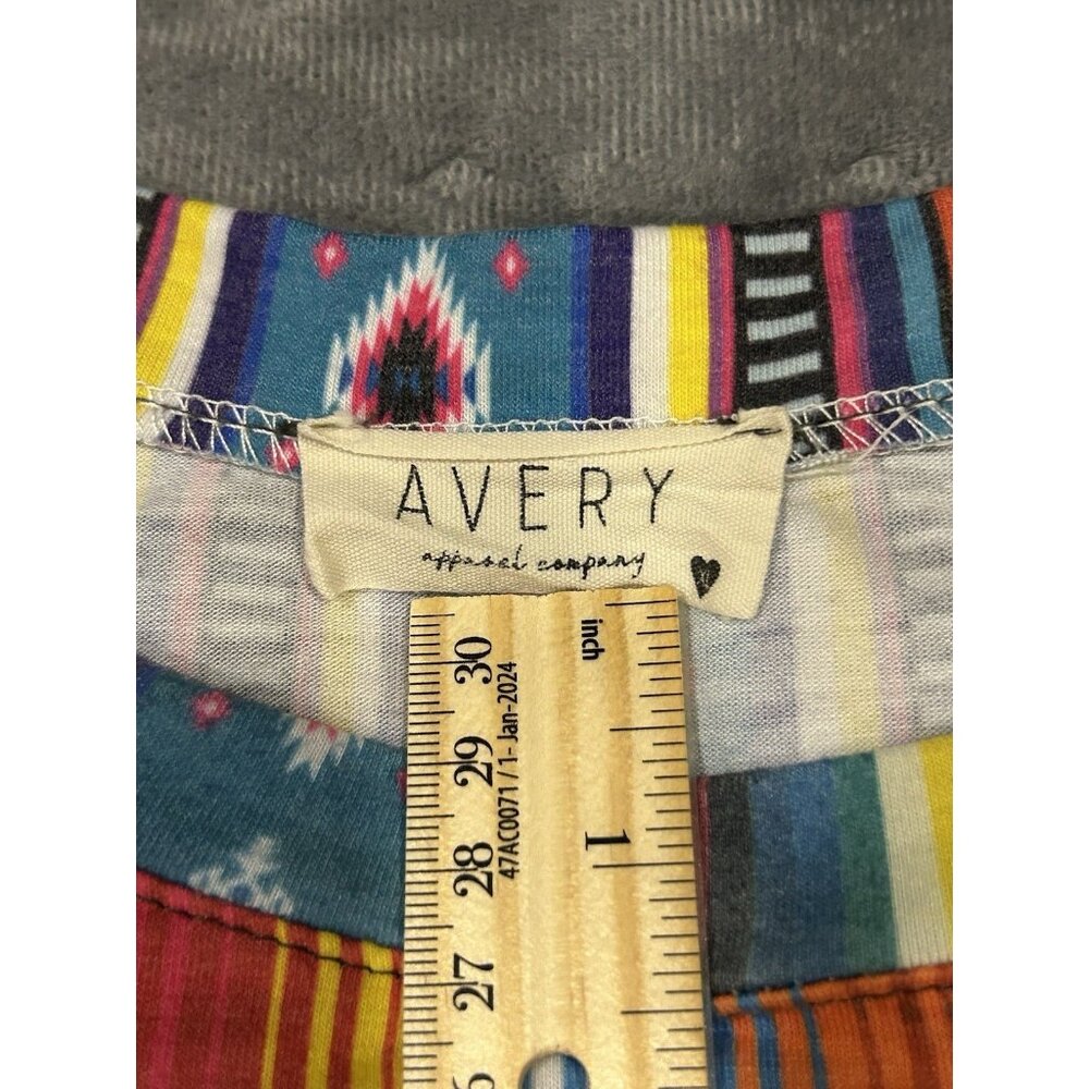 Avery Apparel Co XL Southwest  Colorful Striped Womens Shirt 3/4 Length Sleeves - Picture 3 of 9